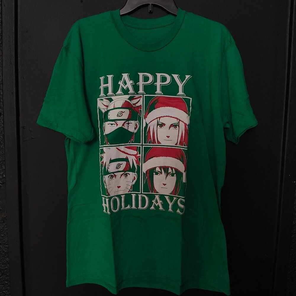 Naruto Shippuden Happy Holidays Christmas T-Shirt XL Green Ripple Junction